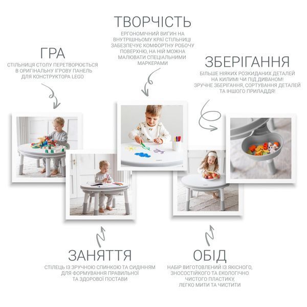 Дитячий багатофункціональний столик Мультиплей Грейсі 5 в 1 і стілець Poppet PP-011GR фото