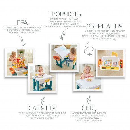 Дитячий багатофункціональний столик Трансформер 6 в 1 і стілець Poppet PP-004 фото