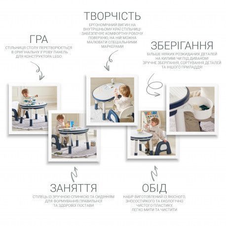 Детский многофункциональный столик Мультиплей Индиго 5 в 1 и стул Poppet PP-011I фото