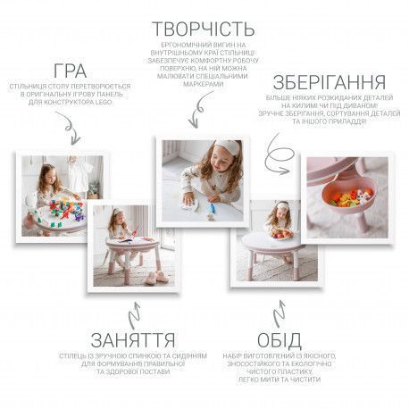 Дитячий багатофункціональний столик Мультиплей Роуз 5 в 1 і стілець Poppet PP-011R фото