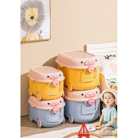 Ящик для хранения игрушек Свинка Йеллоу на колесах, СРЕДНИЙ (38 л) Poppet PP-002Y-M фото